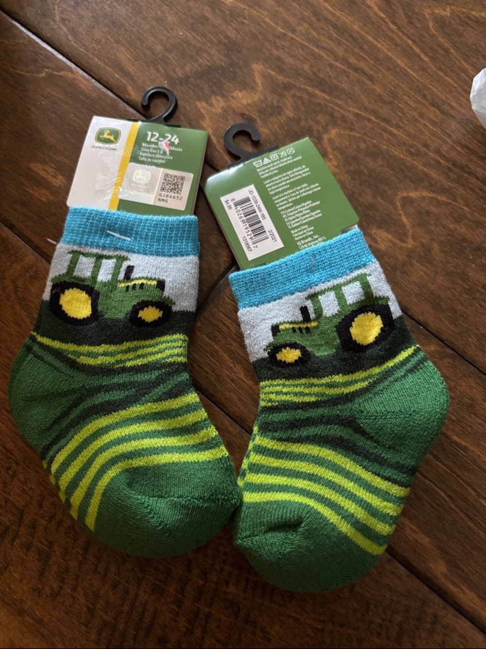 2 sets John Deere Green & Yellow Tractor Toddler Crew Socks